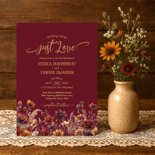 Invitación Solo Amor Rústico Borgoña Boho Flores Silvestres B