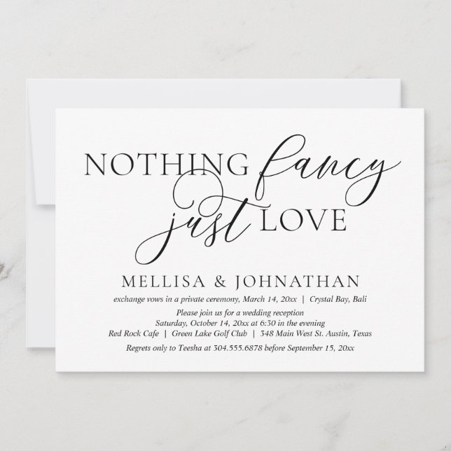 Invitación Solo Amor, Sencilla Fiesta de Boda Fugaz (Anverso)