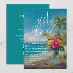 Invitación Solo Amor Tropical Playa Floral Código QR Boda