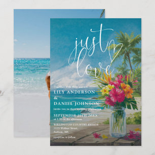 Invitación Solo Amor Tropical Playa Floral Foto Boda