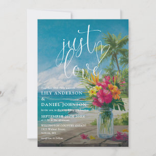 Invitación Solo Amor Tropical Playa Floral Tarro de Mason Bod