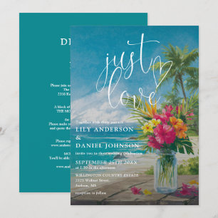 Invitación Solo Amor Tropical Playa Floral Todo En Uno Boda