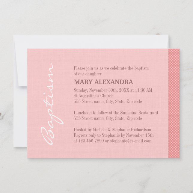 Invitación Solo bautismo rosado de la raya (Anverso)