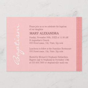 Invitación Solo bautismo rosado de la raya