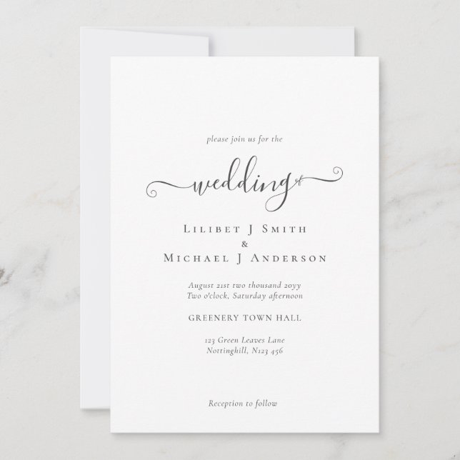 Invitación Sólo Boda de texto blanco clásico contemporáneo (Anverso)