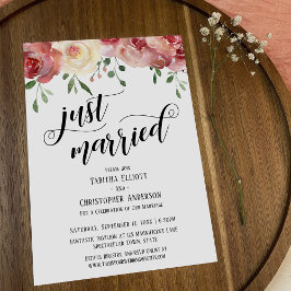 Invitación Solo caligrafía casada, borgoña, Rosas de Rubor