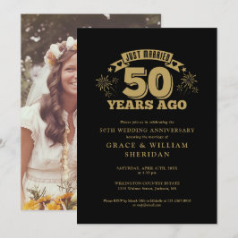 Invitación Solo casada con foto de 50 años, negro y oro