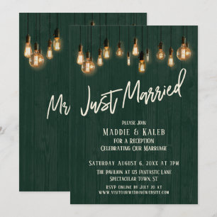 Invitación Solo casada con luz verde oscura de madera Edison