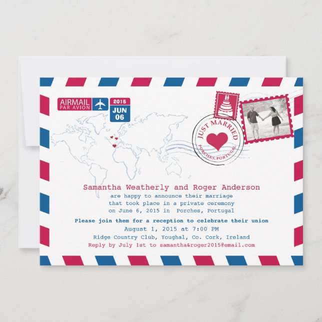 Invitación Solo casada | Recepción de correo aéreo de Portuga (Anverso)