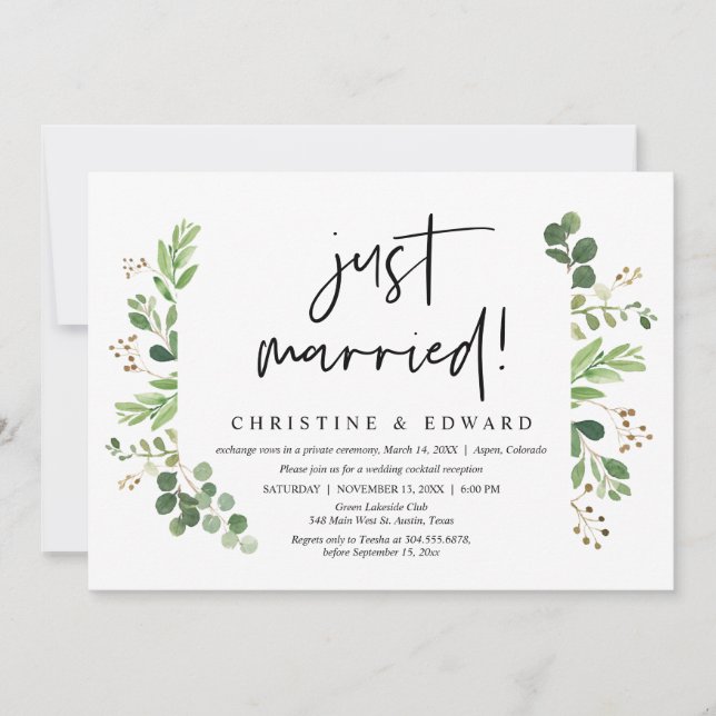 Invitación Solo casado, Boda Fiesta de Elopement (Anverso)