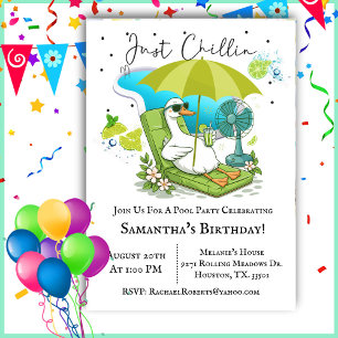 Invitación Sólo Chillin Silly Goose Birthday Pool Fiesta