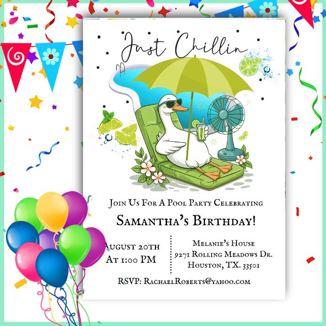 Invitación Sólo Chillin Silly Goose Birthday Pool Fiesta (Subido por el creador)