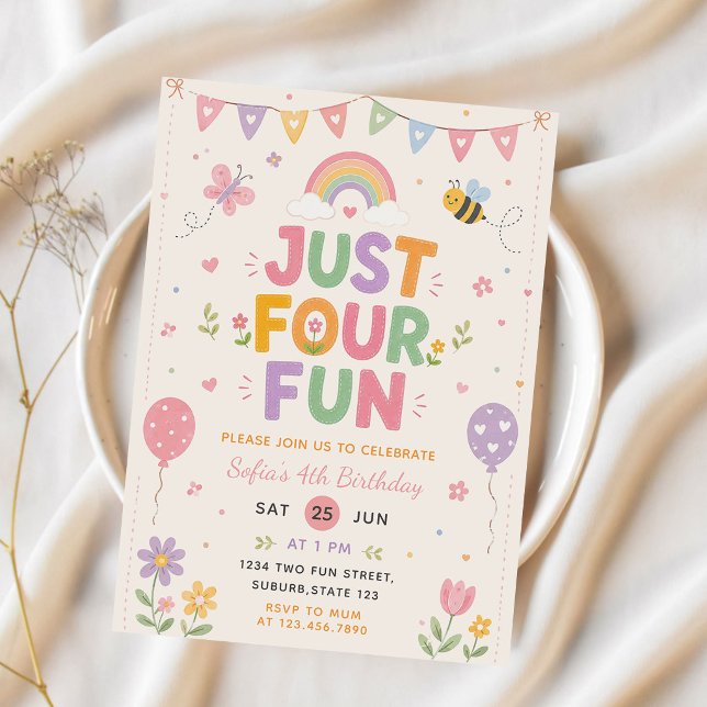 Invitación Solo Cuatro Cumpleaños Divertido (Subido por el creador)