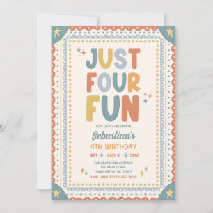 Invitación Sólo Cuatro Divertidos Caprichosos Cumpleaños Niño