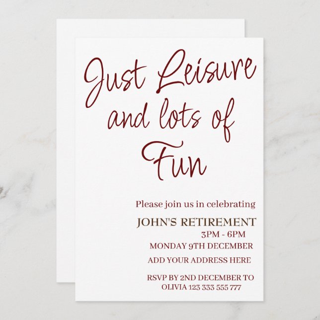 Invitación Sólo descanso y mucha diversión divertida jubilaci (Anverso / Reverso)