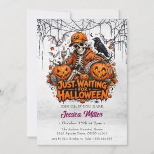 Invitación Solo Esperando Halloween Esqueleto Espeluznante