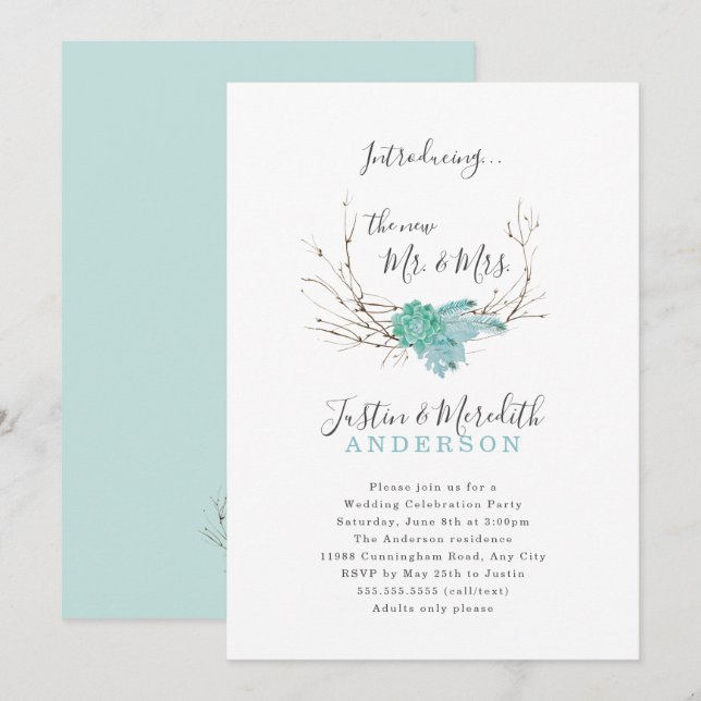 Invitación Sólo Fiesta de celebración de Boda de verde (Anverso / Reverso)