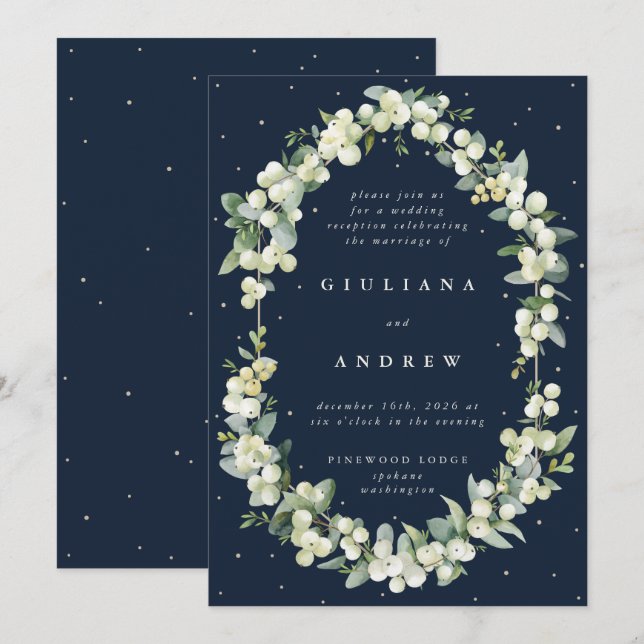 Invitación Solo la recepción de bodas de nevadas y eucalipto  (Anverso / Reverso)