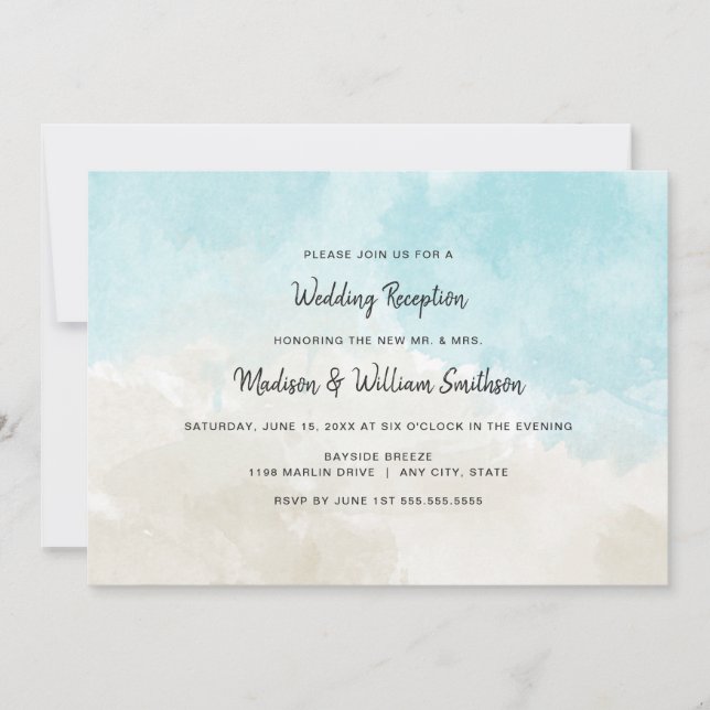 Invitación Solo la recepción de la boda de la playa acuarela (Anverso)