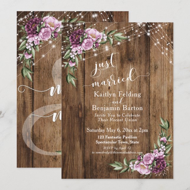 Invitación Solo la recepción de las luces florales rusticas c (Anverso / Reverso)