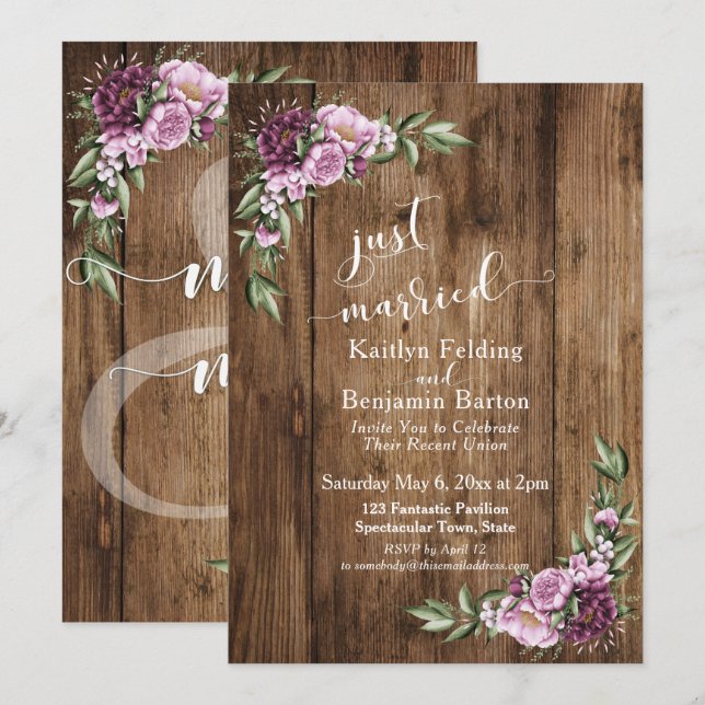Invitación Solo la recepción rústica y floral casada (Anverso / Reverso)