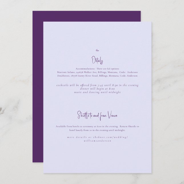 Invitación Sólo los dos detalles del Boda Lavender de los Est (Anverso / Reverso)