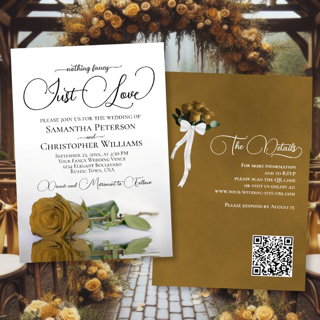 Invitación Sólo me encanta elegante Rosa de Ochre de oro Boda (Front/Back)
