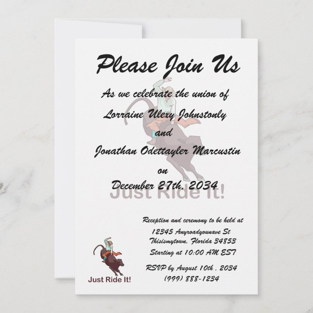 Invitación Solo monta en bote y toro (Anverso)