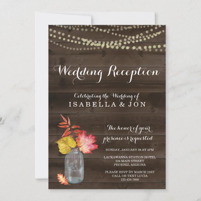 Invitación solo para la recepción de boda de otoño (Anverso)