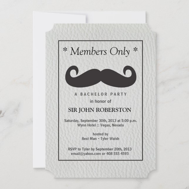 Invitación Sólo para Miembros Fiesta de Soltero Falso Cuero (Anverso)