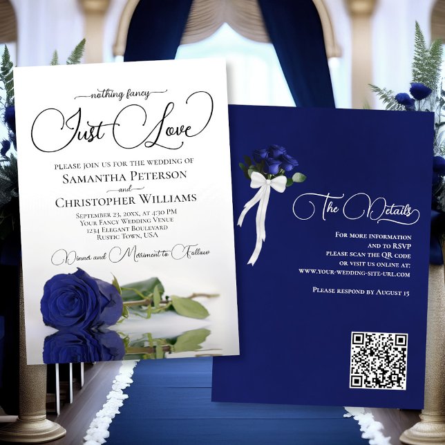 Invitación Sólo quiero a elegante Rosa azul de la marina Boda (Front/Back)