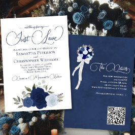 Invitación Sólo quiero a los Rosas azules Boho Floral QR Boda