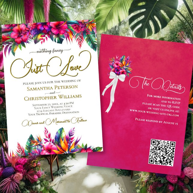 Invitación Sólo quiero al Boda de código QR floral de jardín  (Front/Back)