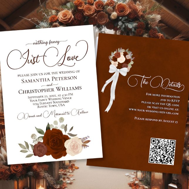 Invitación Sólo quiero al Naranja de óxido Boho Floral QR Bod (Front/Back)