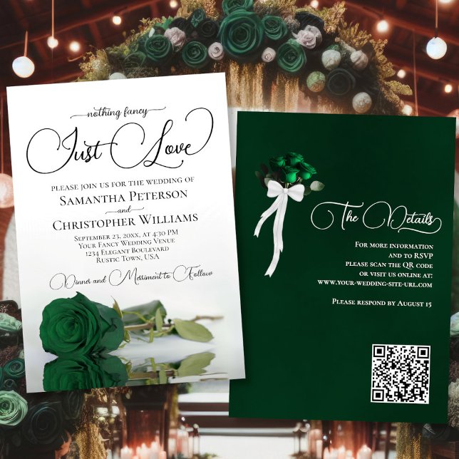 Invitación Sólo quiero al Rosa verde esmeralda Boda de código (Front/Back)