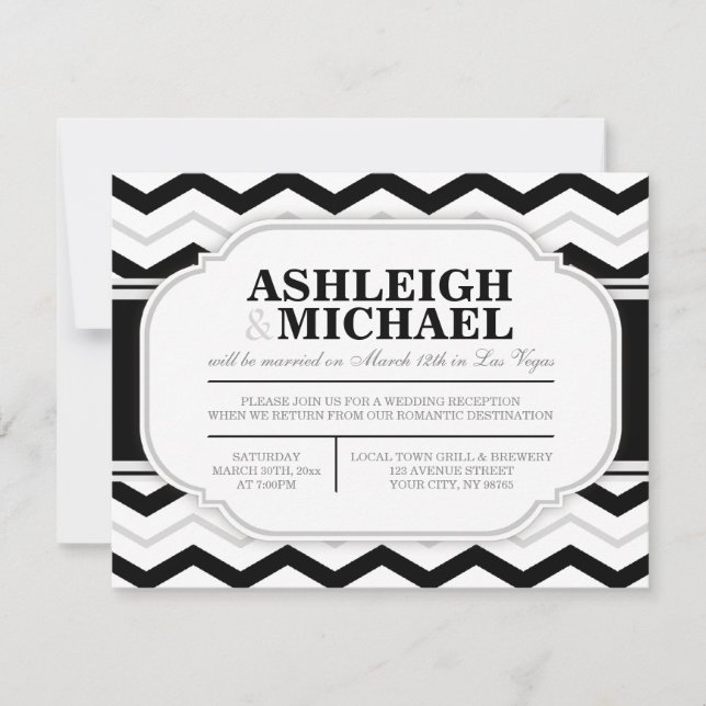 Invitación SÓLO Recepción de Boda de Chevron Blanco Gris y Ne (Anverso)