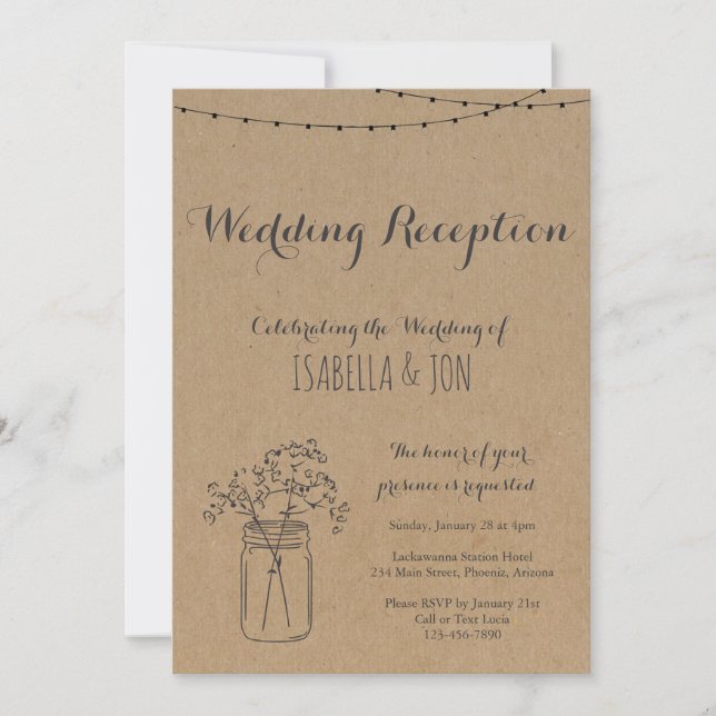 Invitación Sólo recepción de boda | Papel kraft rústico (Anverso)