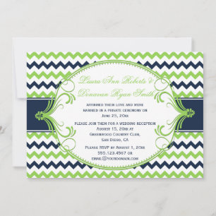 Invitación Solo recepción de Chevron verde Kelly azul marina