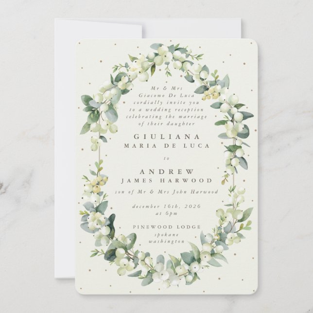 Invitación Solo recepción de crema formal de nieve + eucalipt (Anverso)