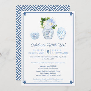 Invitación Solo Recepción De Ginger Jar, Boda Azul Y Blanco