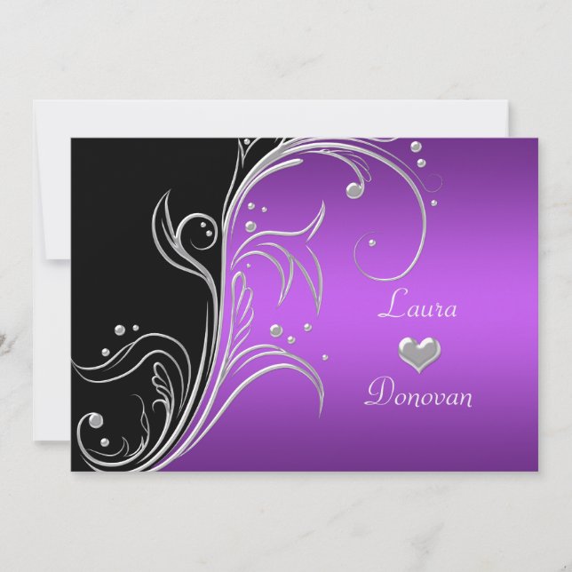 Invitación Solo recepción de Swift Floral Black Floral Purple (Anverso)