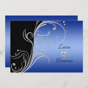 Invitación Sólo recepción de Swift Floral Blue Black Silver F