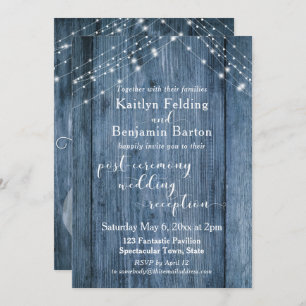 Invitación Solo recepción después de la boda, azul y luces ru