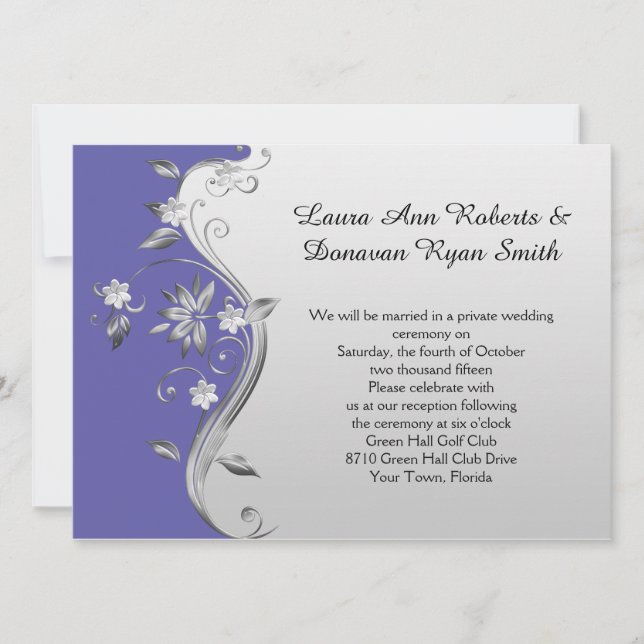 Invitación Sólo recepción floral Ornate Purple y Silver (Anverso)
