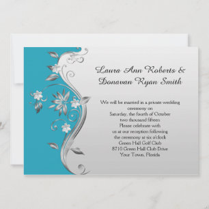 Invitación Solo recepción floral Verde azulada azul y platead