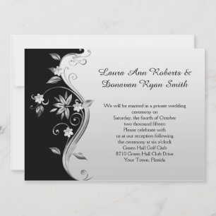 Invitación Sólo Recepción Ornata de Negro y Plata Floral