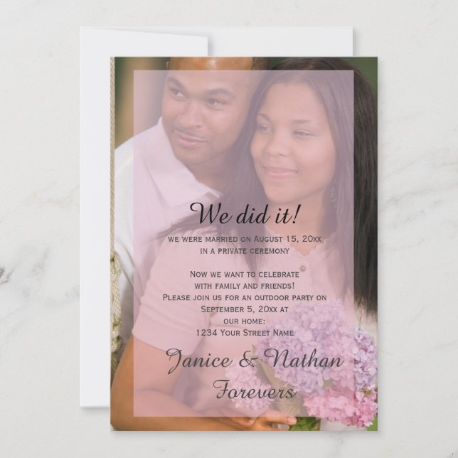 Invitación Solo se invita a la recepción de fotos de lavanda  (Anverso)