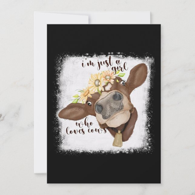 Invitación Solo soy Chica que ama a las vacas blanqueadas amo (Anverso)