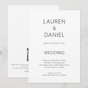 Invitación Sólo texto simple Código QR Boda blanco y negro