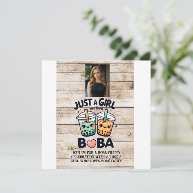 Invitación Sólo una chica que ama el boba (Anverso de pie)